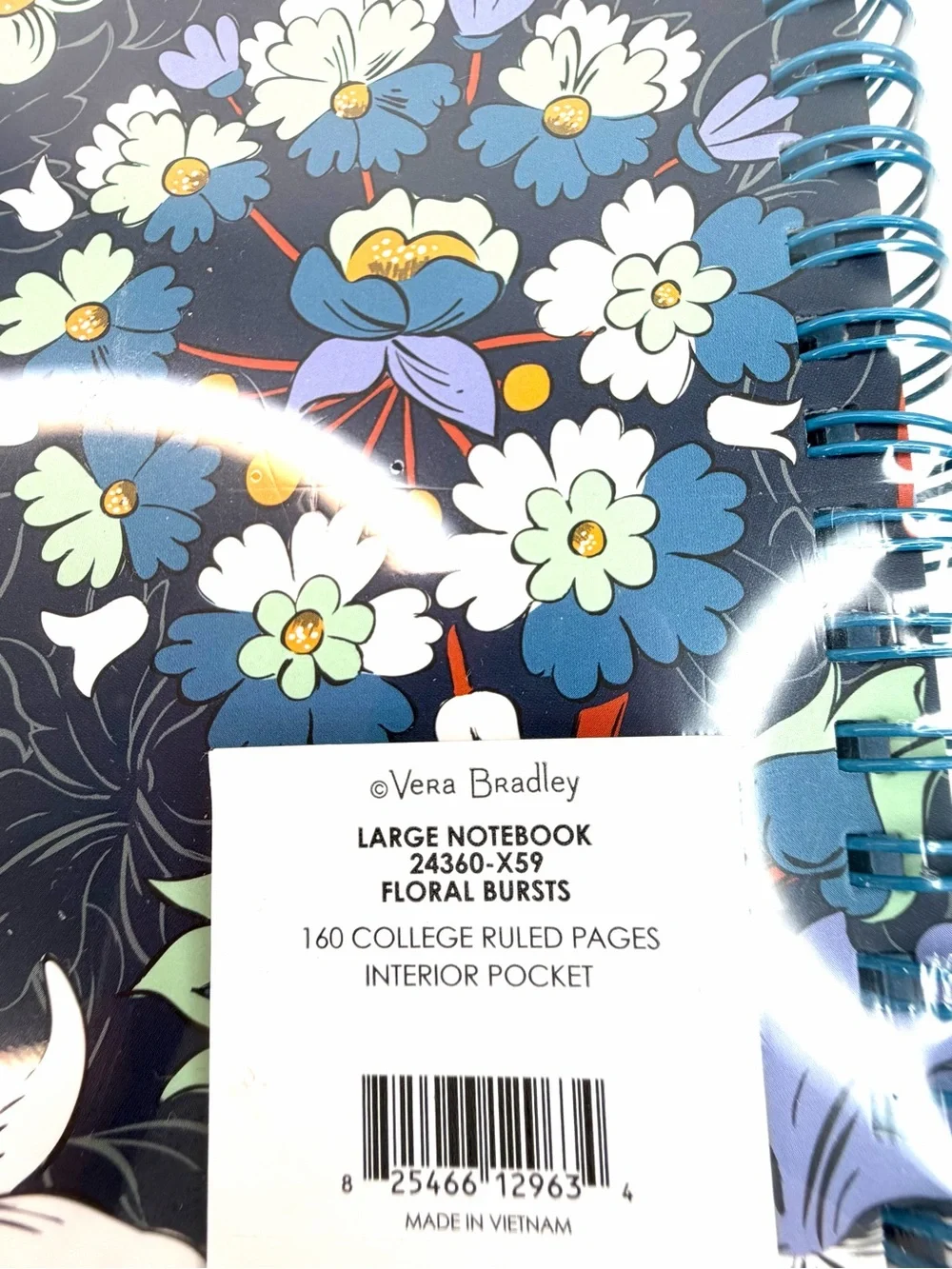 Vera Bradley Blue Floral Burst Large College Lined Spiral Notebook